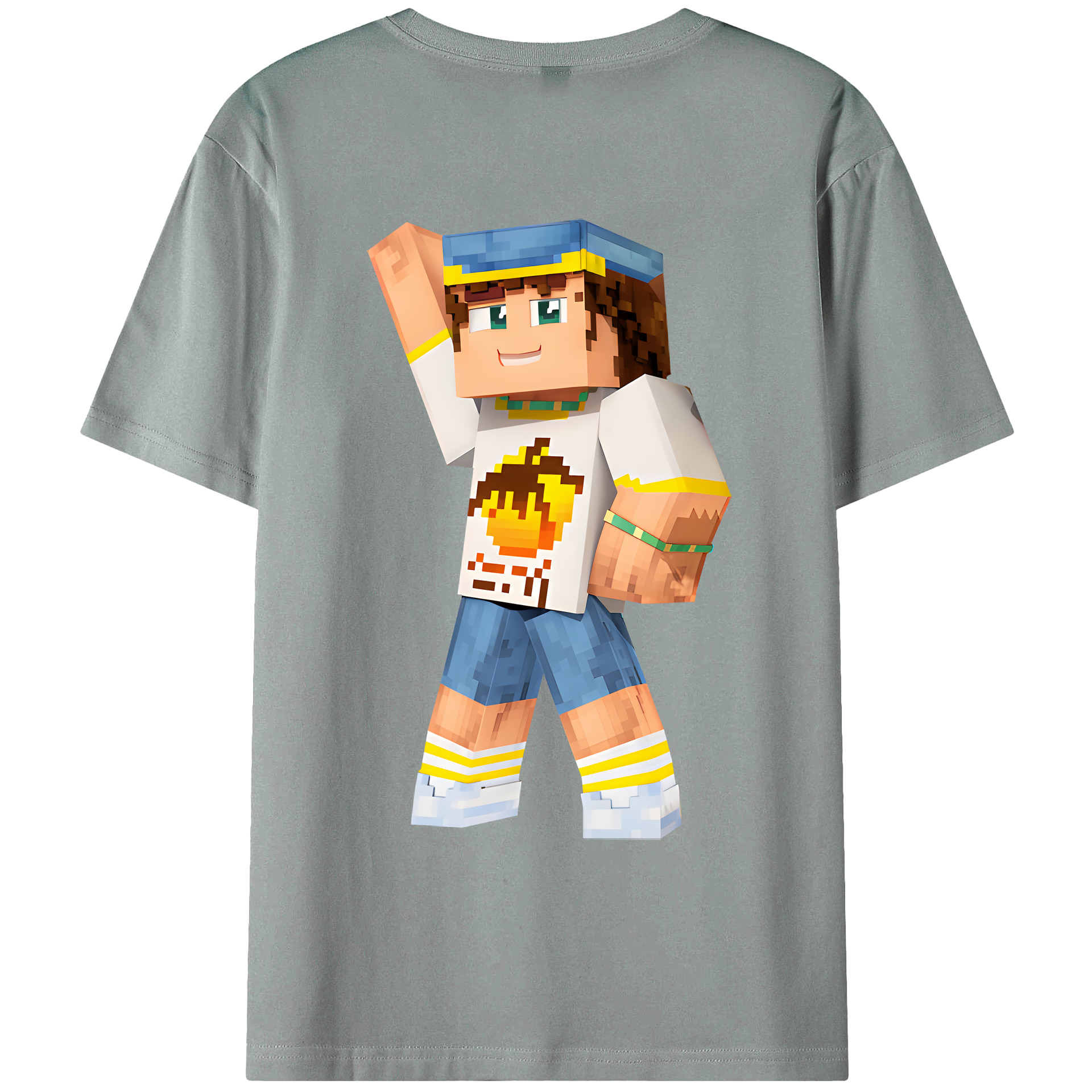 （画像用） マインクラフト ブロックの世界 Minecraft MC Block world 綿100％ メンズ半袖Tシャツ（バックプリント） 通気性